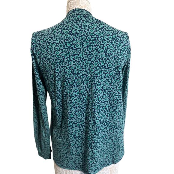 Lands End Green and Blue Long Sleeve Mock Neck Top- Womens Size Large-EUC - Picture 3 of 7